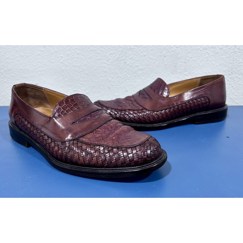 Mezlan "Catania" Vintage Genuine Crocodile Brown Loafers Mens 9.5M Made Spain